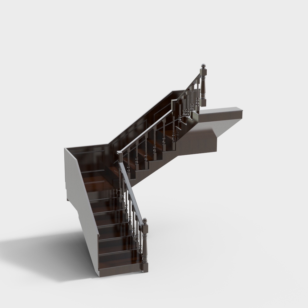 Elegant Low-Poly Floating Staircase Model – Wood & Metal