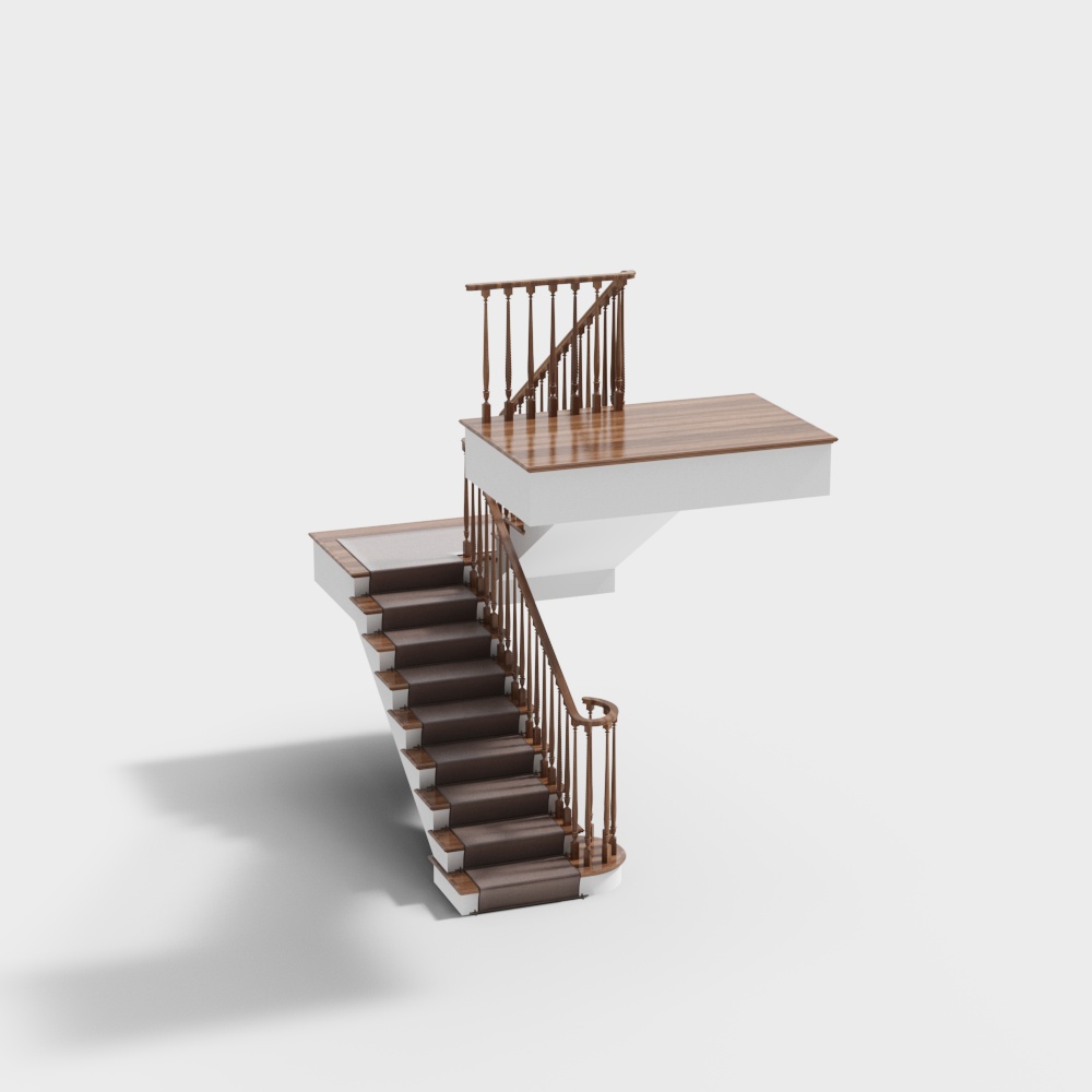 Chic Low-Polygon Modern Staircase Model – Wooden Steps