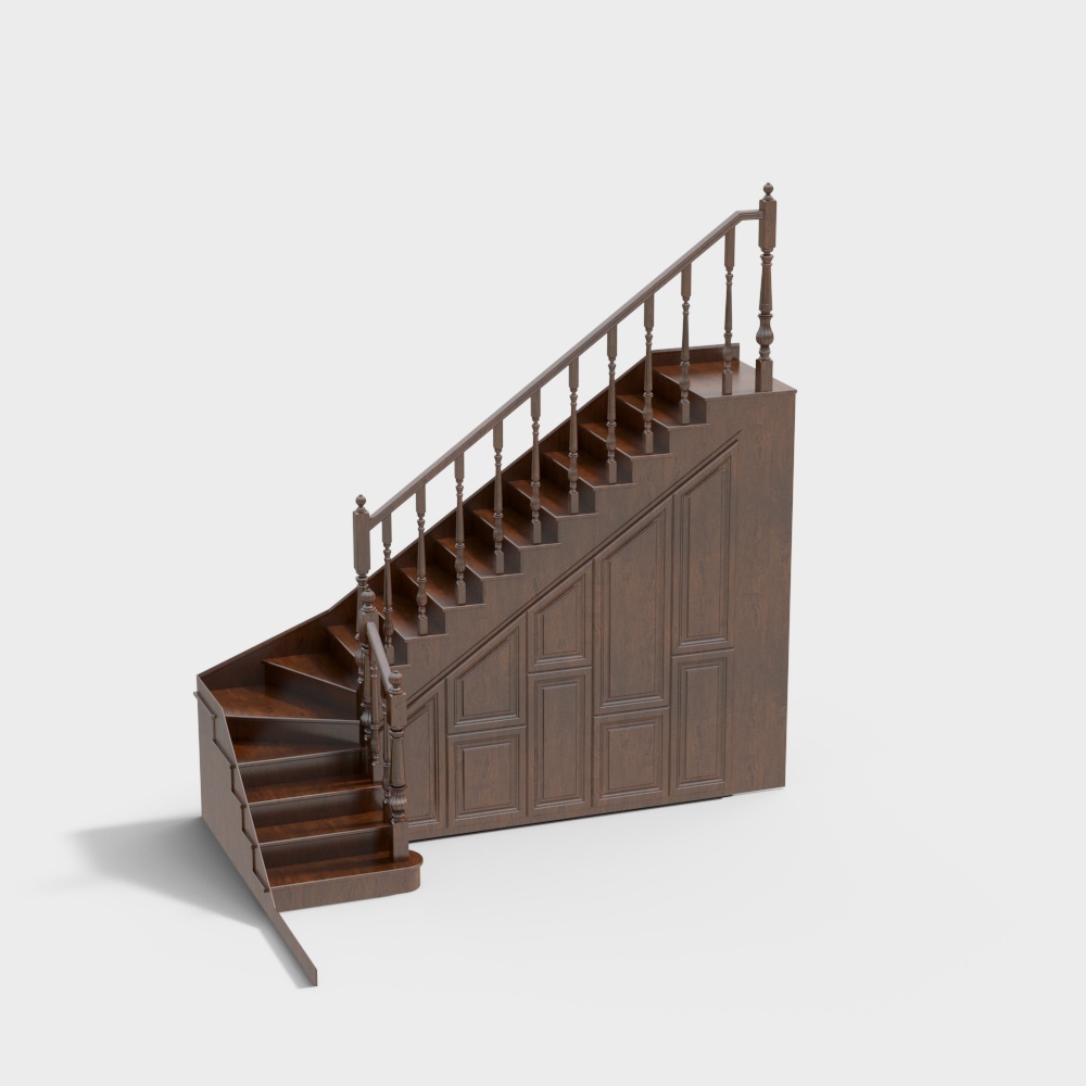 Elegant Wooden Staircase 3D Model – Low-Poly Design