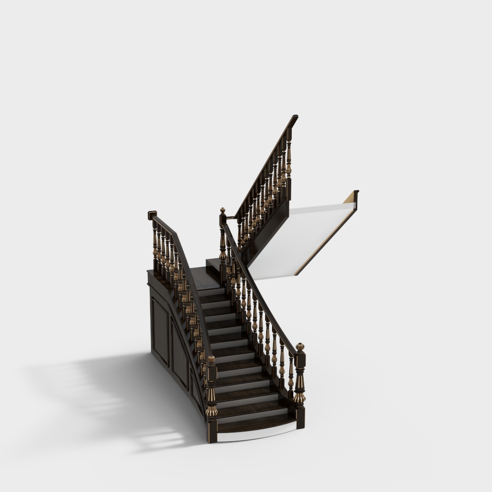 Victorian Staircase 3D Model – Classic Low-Poly Design