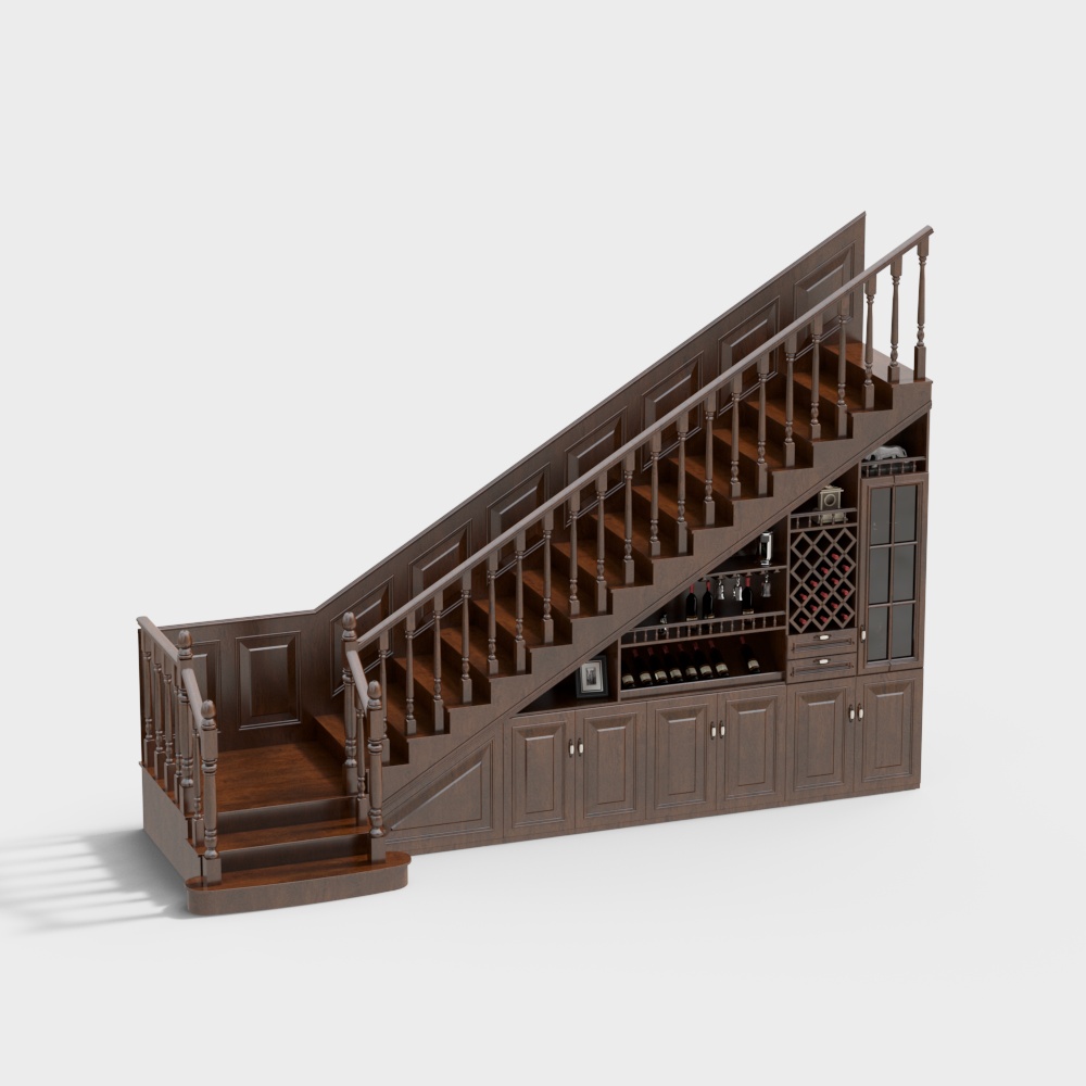 Wine Cellar Staircase 3D Model – Low-Poly Interior Design