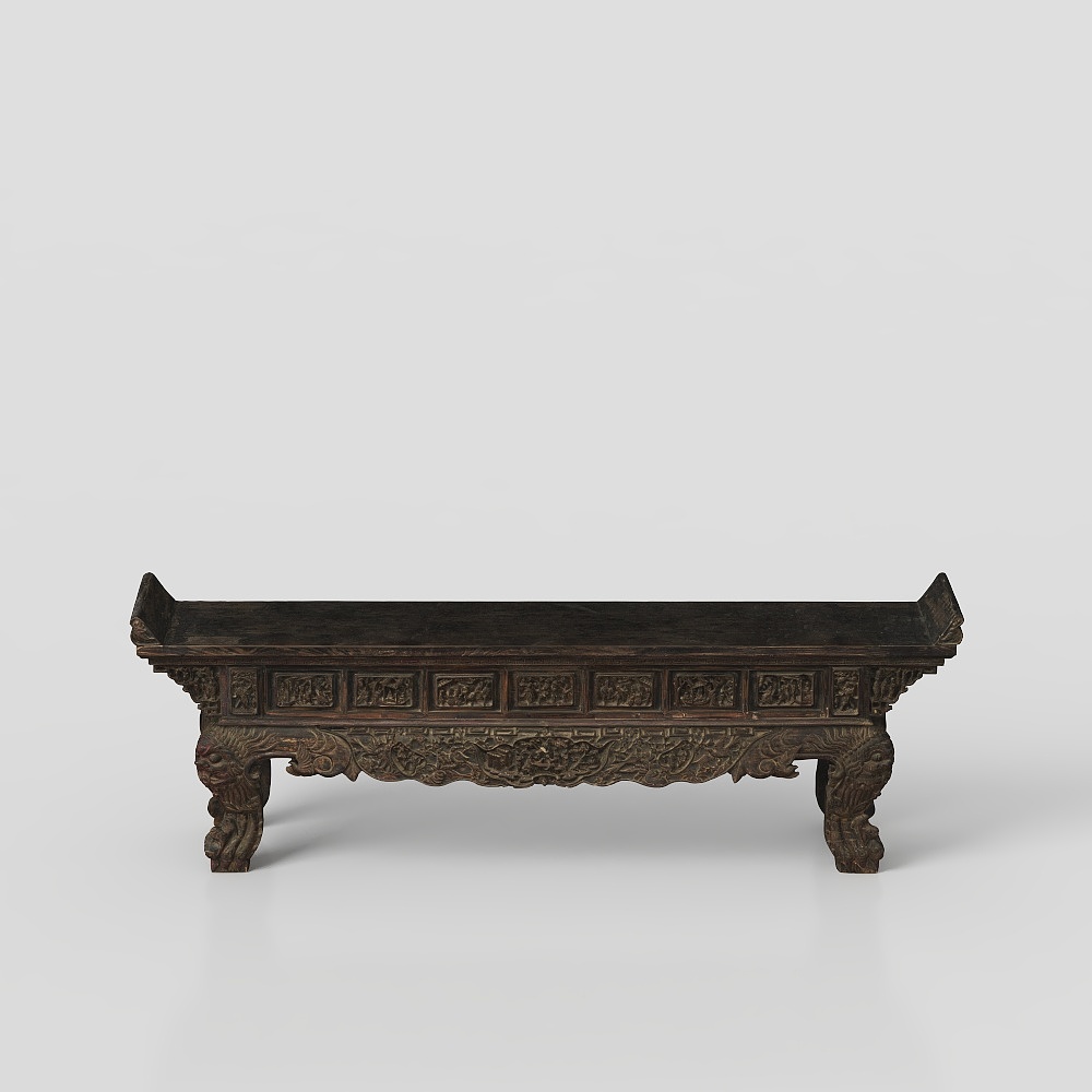 Traditional Chinese Long Table 3D Model – Carved Wooden Design