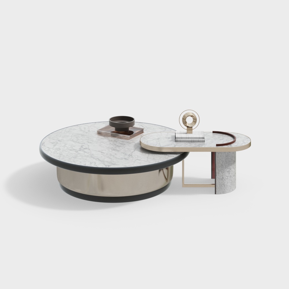 Urban Side Table 3D Model – Marble and Gold Design