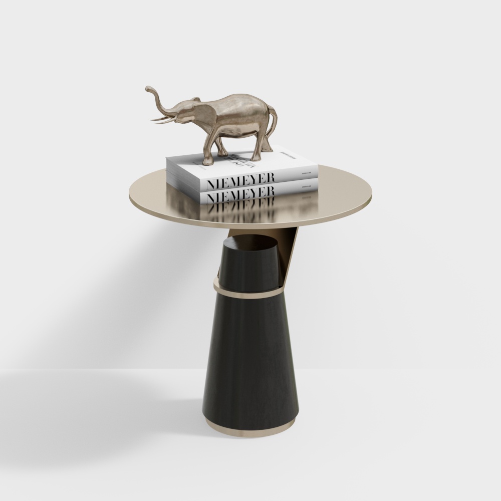 Elegant Round Table with Elephant Sculpture – Low-Poly Metallic