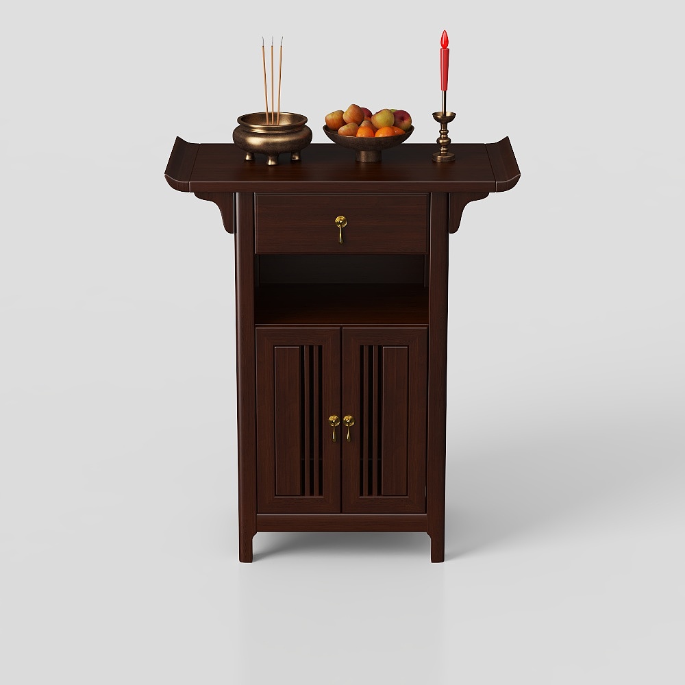 Chinese Altar Table 3D Model – Low-Poly Wood & Gold