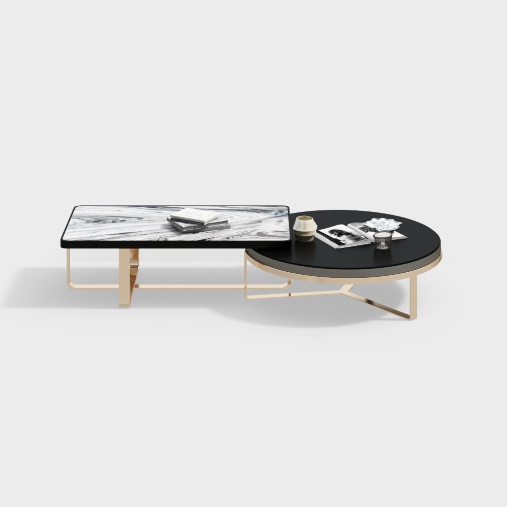 Urban Coffee Table 3D Model – Black Marble & Gold Frame