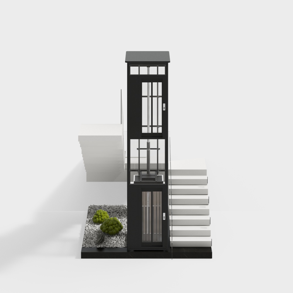 Urban Tower 3D Model – Minimalist Black & White Design