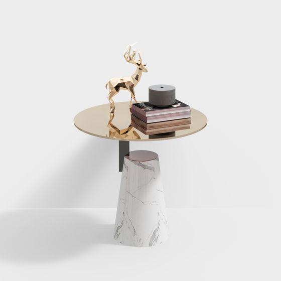 Marble Round Table with Deer Sculpture 3D model