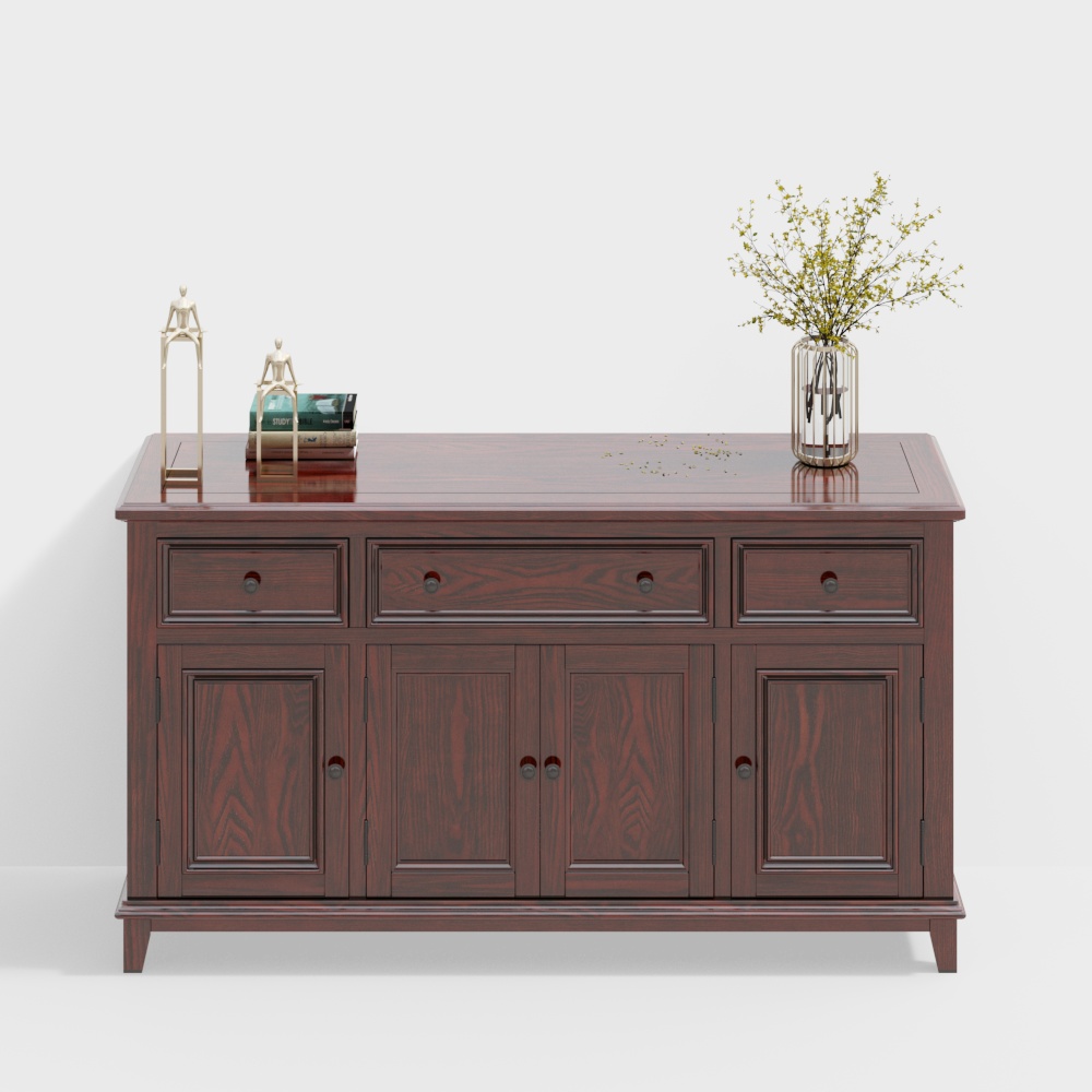 Vintage Style Side Cabinet 3D Model – Mahogany Design