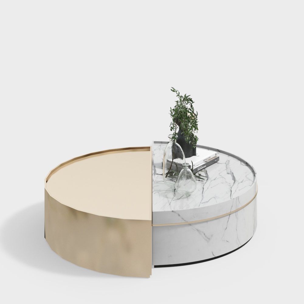 Elegant Rotating Round Table 3D Model – Gold and Marble