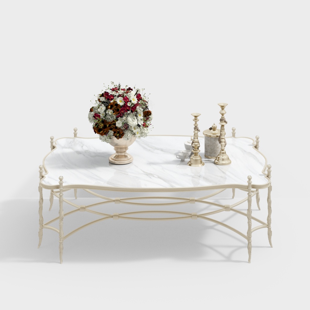 Elegant Vintage Marble Coffee Table 3D Model