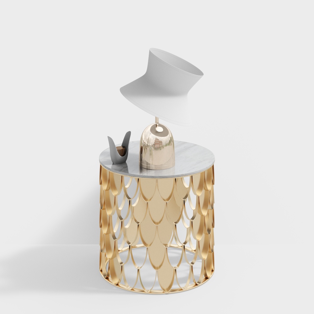 Scales Side Table 3D Model – Gold Metal & Marble