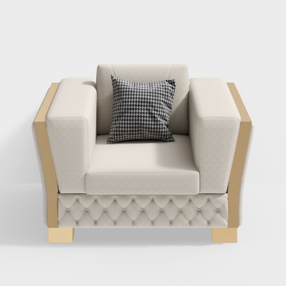 Urban Comfort Low-Poly Sofa 3D Model – Beige Fabric & Gold Frame