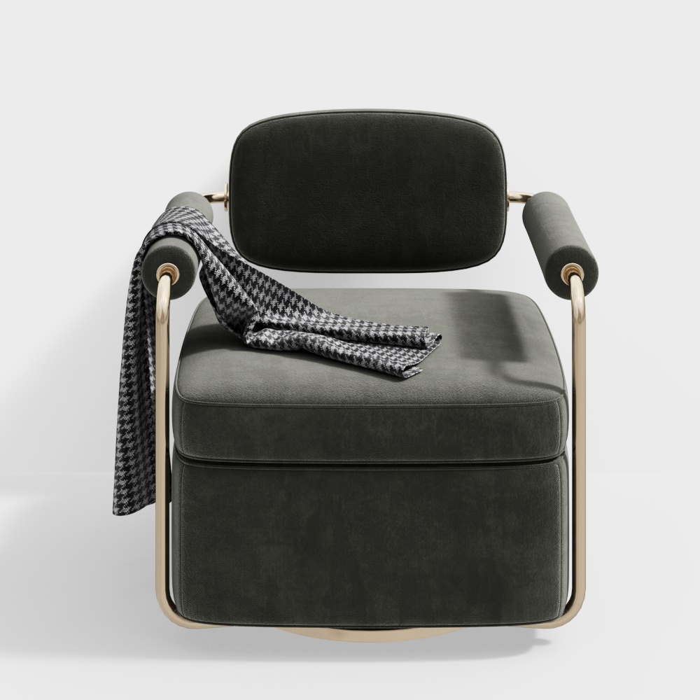 Elegant Low-Poly Armchair 3D Model – Velvet & Gold Frame