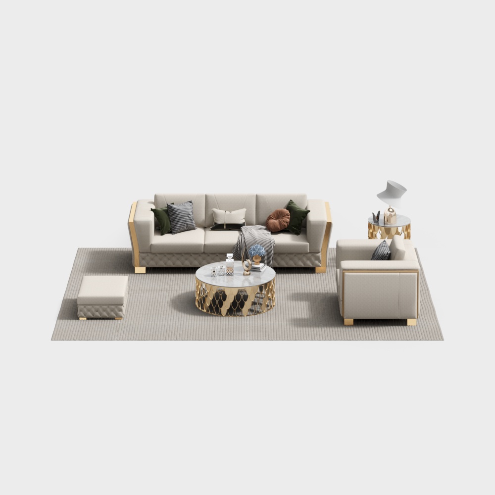 Stylish Low-Poly Sofa Group 3D Model – Modern Interior