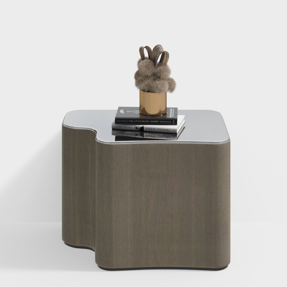 Modern Side Table 3D Model – Wooden & Glass Design