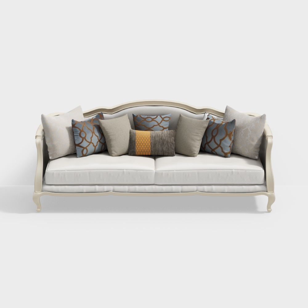 Elegant Rococo Style Sofa 3D Model – Low-Poly Design