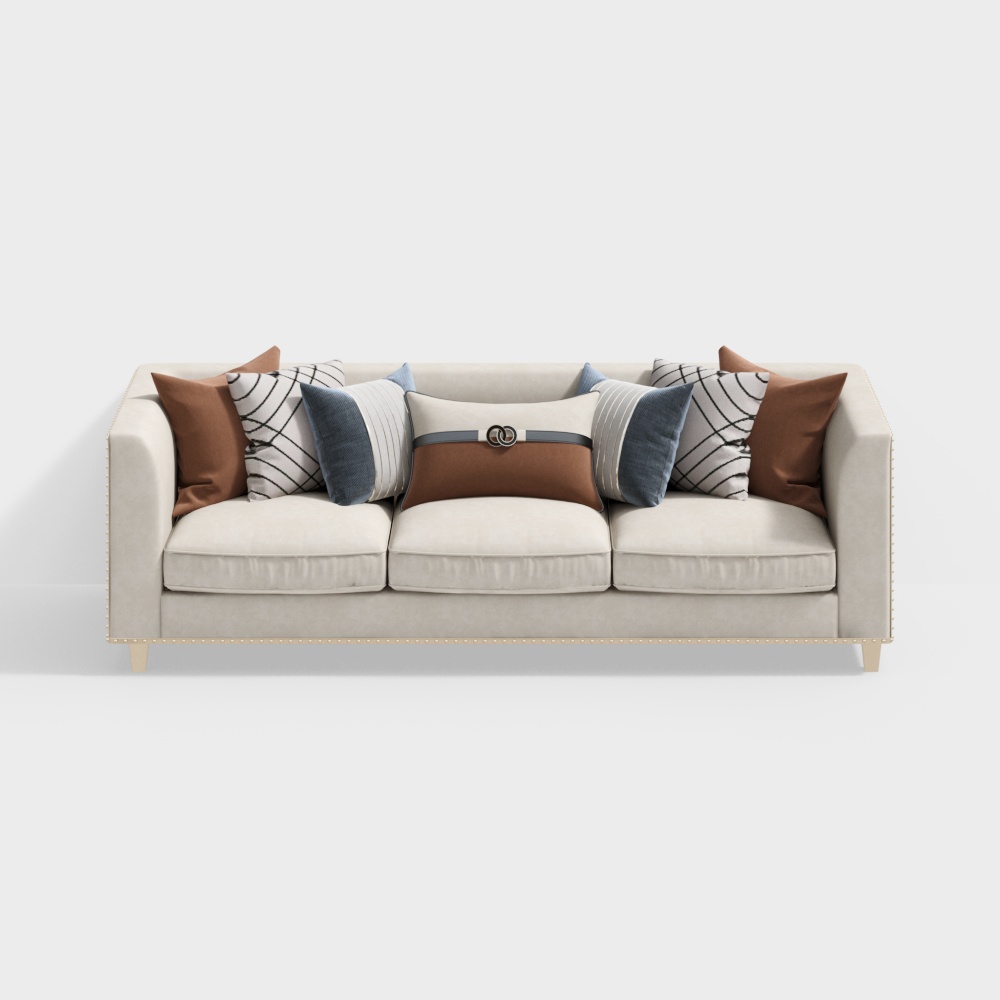 Stylish Low-Poly Sofa 3D Model – Modern Beige Fabric