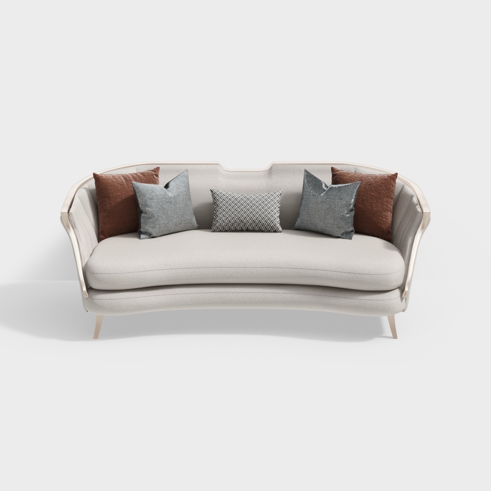 Elegant Low-Polygon Sofa 3D Model – Gray & Gold Accent