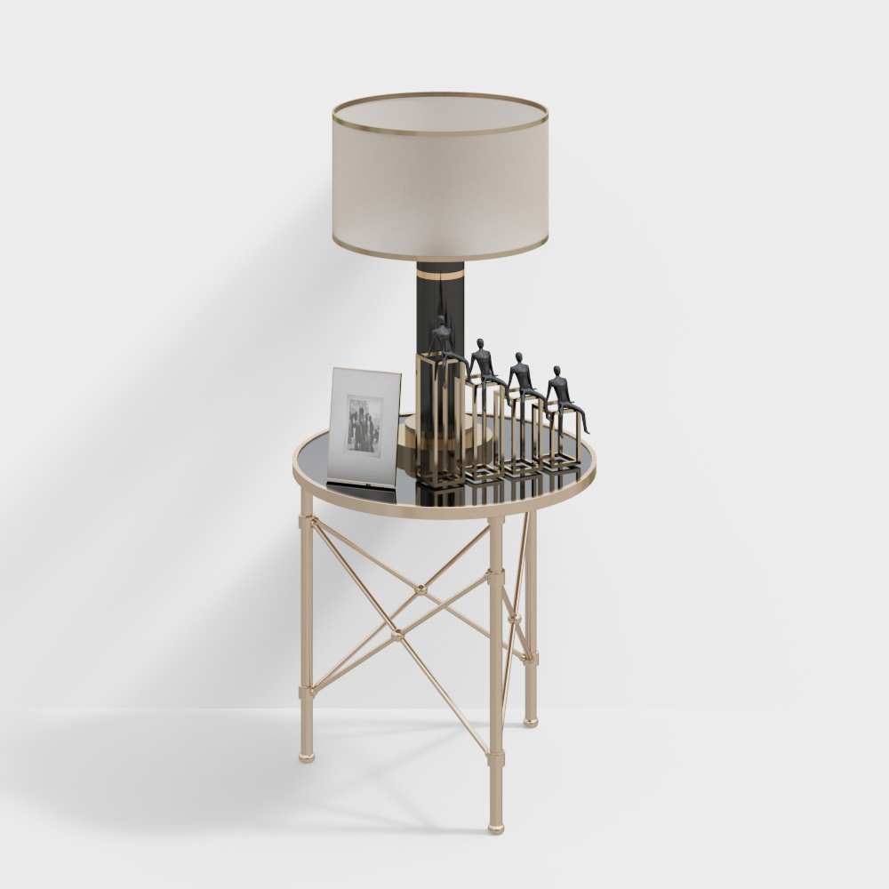 Elegance Side Table 3D Model – Gold Frame, Black Top
