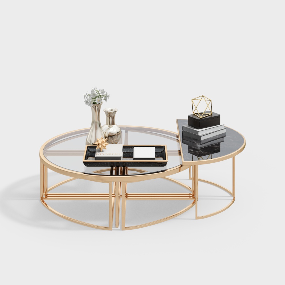 Elegant Round Table 3D Model – Gold & Glass Design