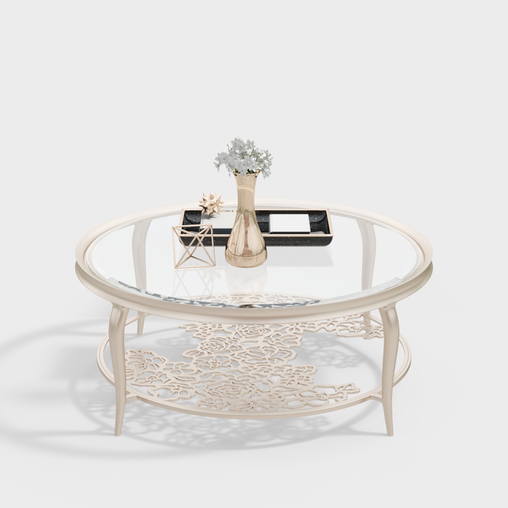 Elegant Round Coffee Table 3D Model – Low-Poly Glass Design