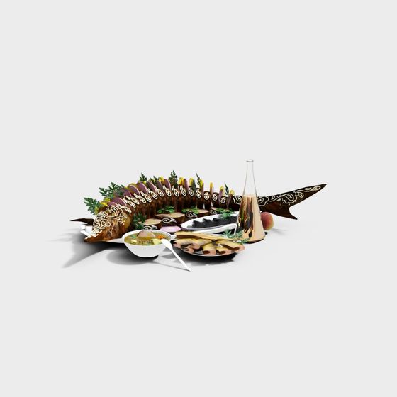 Seafood Feast Low-Poly 3D Model