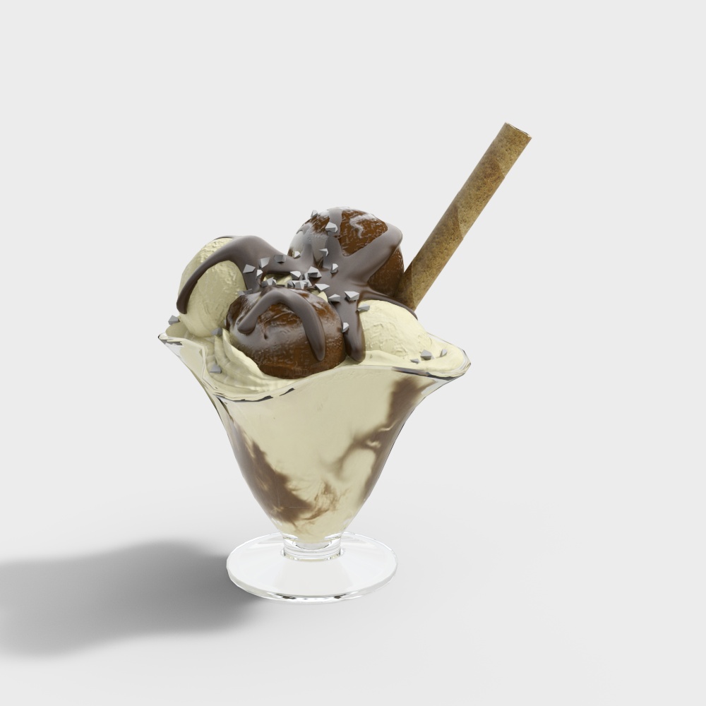 Delicious Ice Cream Sundae 3D Model – Realistic Textures