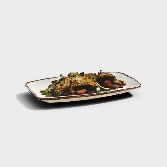 Realistic Grilled Fish Platter 3D model