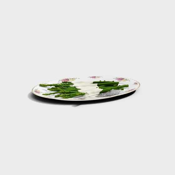 Vintage Floral Plate with Asparagus 3D model