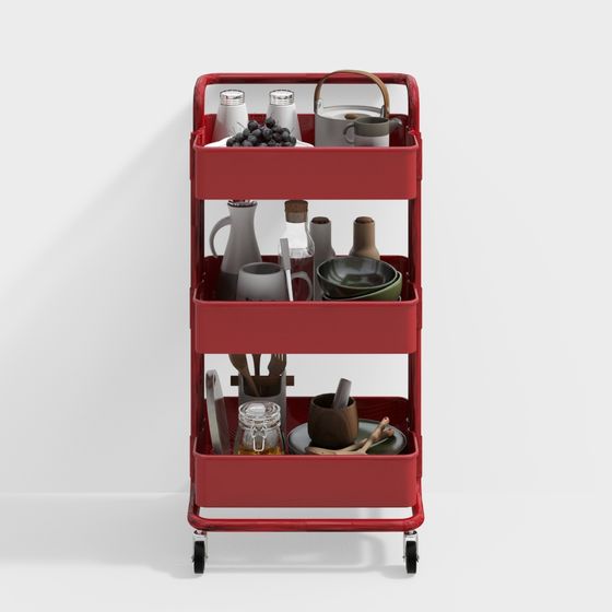 Red Utility Cart 3D model for Modern Interiors
