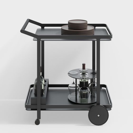 Elegant 3D Model of a Stylish Bar Cart