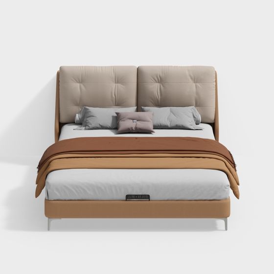 Elegant Low-Poly Bed 3D Model for Modern Interiors