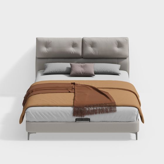 Elegant Low-Polygon Bed 3D model for Modern Interiors