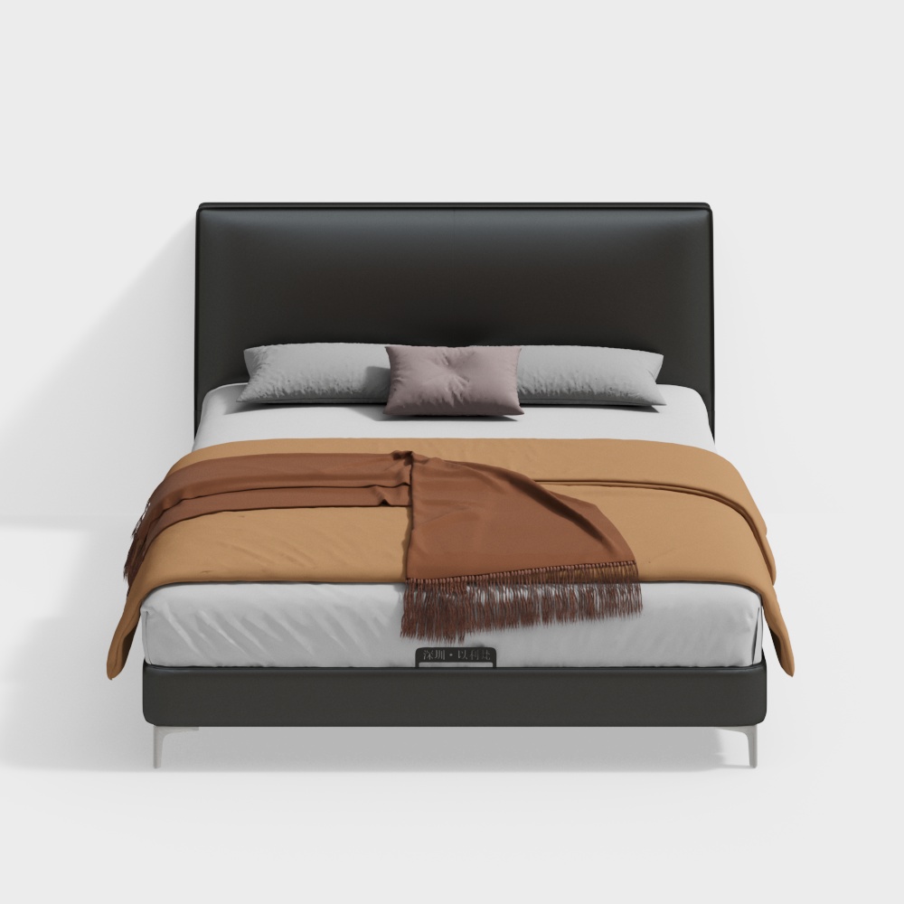 1.8m leather influencer Big Black cow double bed