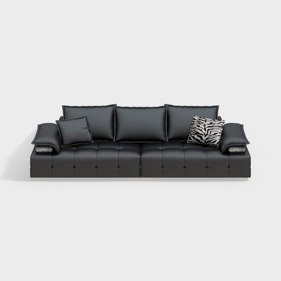 4-Seater Leather Sofa 3D Model in Contemporary Black