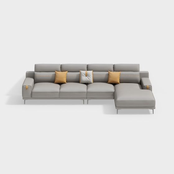 Stylish Gray Leather 3D Sofa Model for Contemporary Spaces