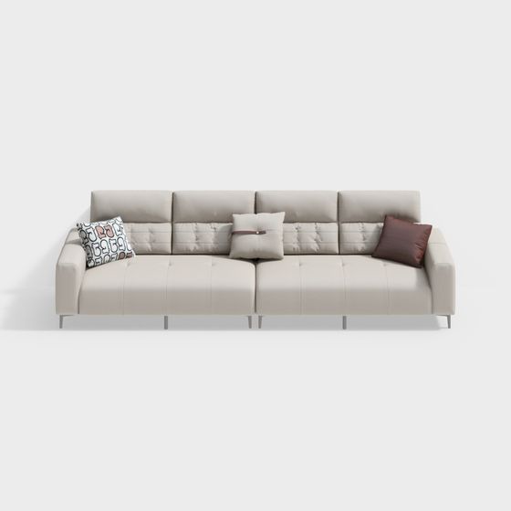 Elegant Modern Four-Seater Leather Sofa 3D Model