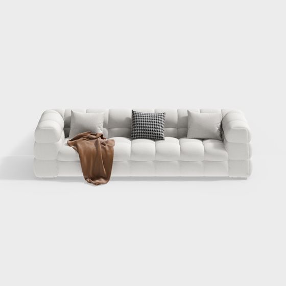 3 Teddy Fleecy Cotton Candy Sofa - Customizable 3.2m 3D Model in Contemporary Finish