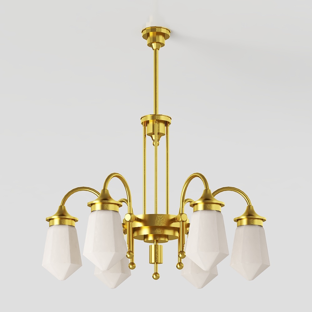 Vintage Chandelier 3D Model – Golden Metal & Glass
