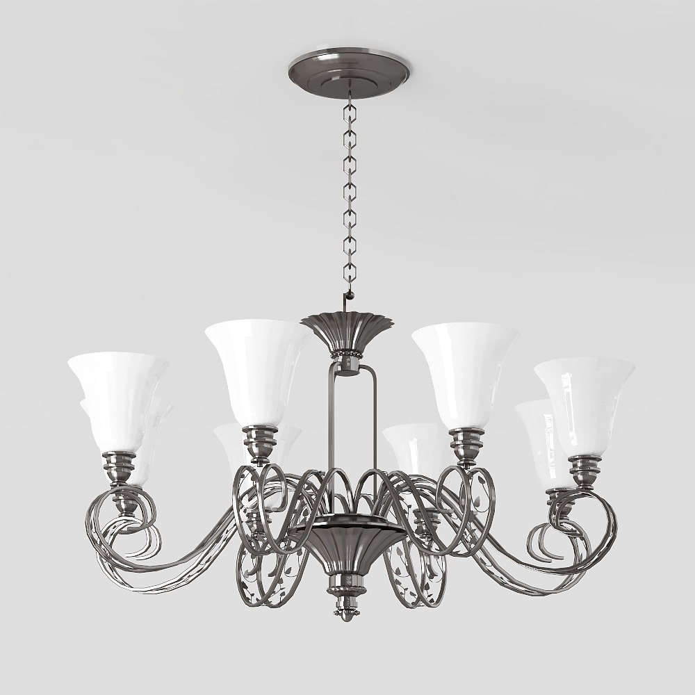 Elegant Chandelier 3D Model – Silver Frosted Glass Design