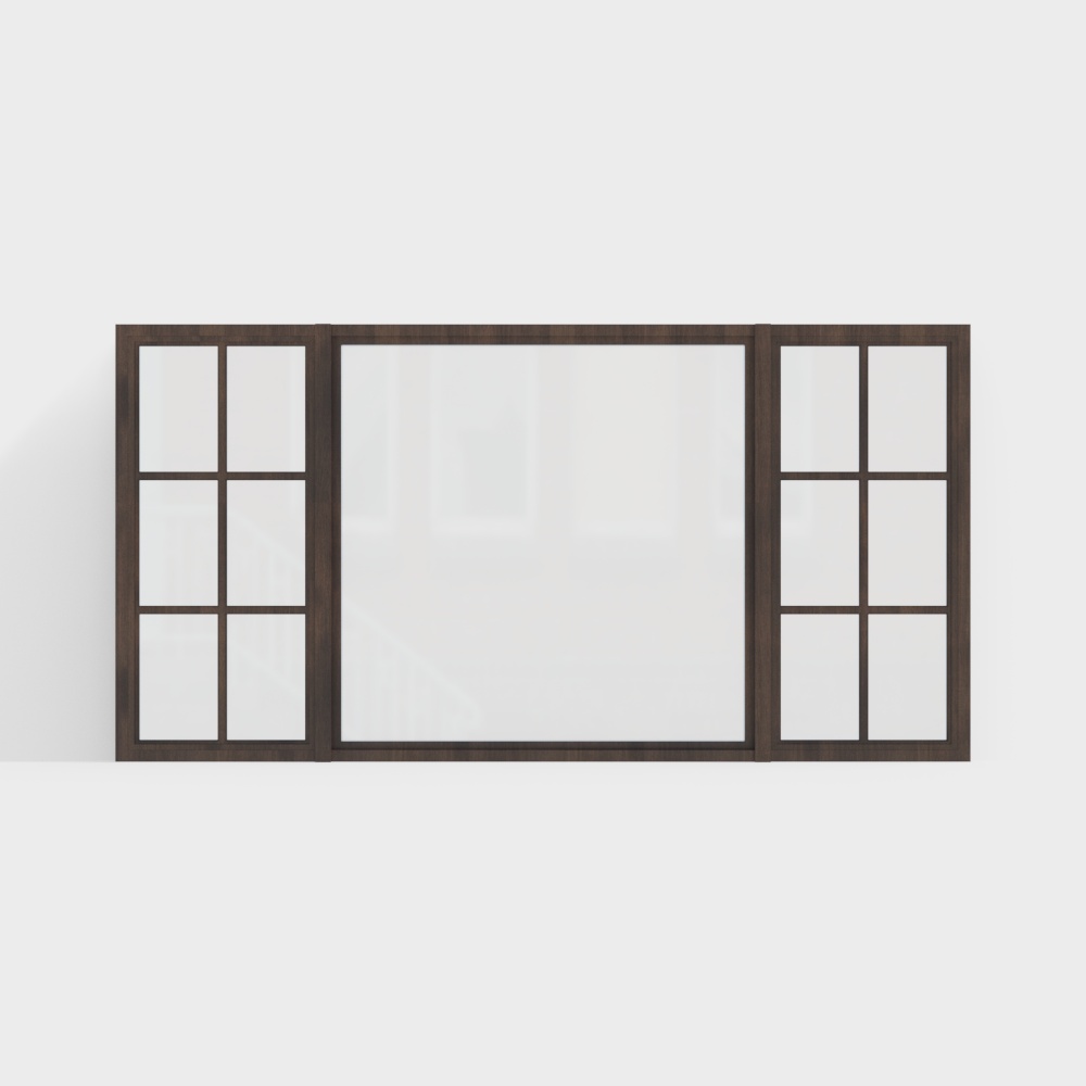 Low Polygon Glass Sliding Door 3D Model – Wooden Frame Design