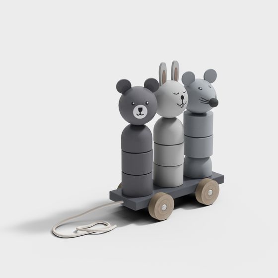 Charming Animal Toy Cart 3D model for Kids' Spaces