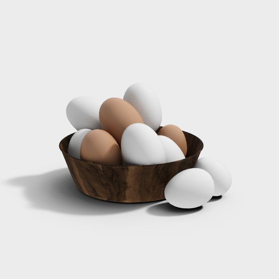 Egg and Wooden Bowl 3D model