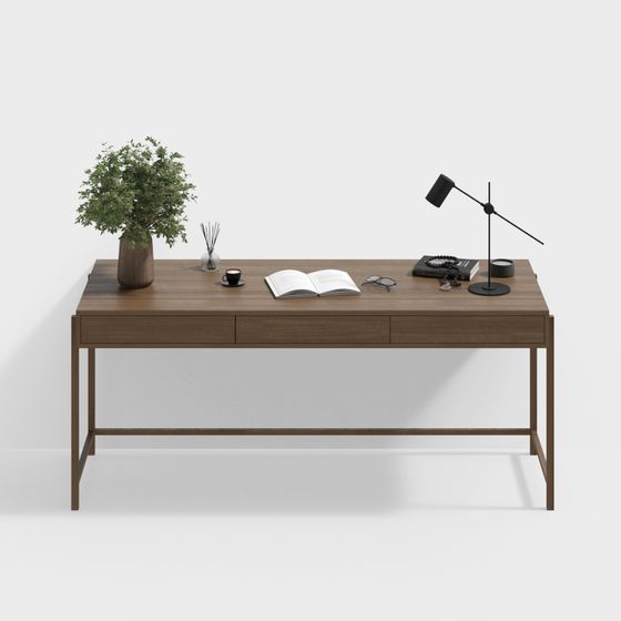 Industrial Office Furniture 3D Model in Brown