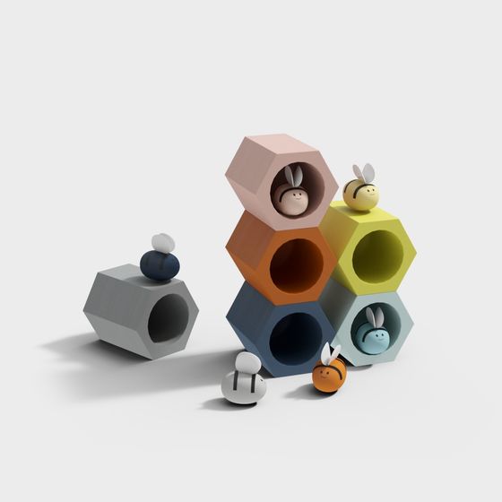 Colorful Low-Poly Honeycomb 3D Model Design