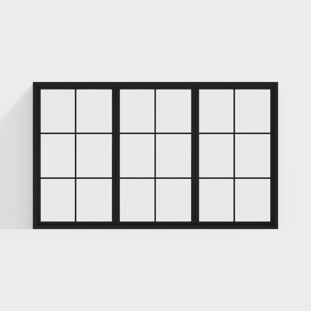 Industrial Style Window 3D Model – Black Metal Frame