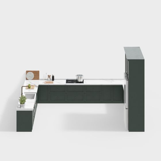 Stylish Green Kitchen 3D model for Modern Spaces