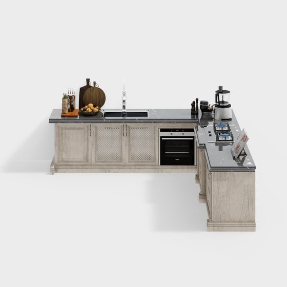 Vintage Modern 3D Kitchen Island Model