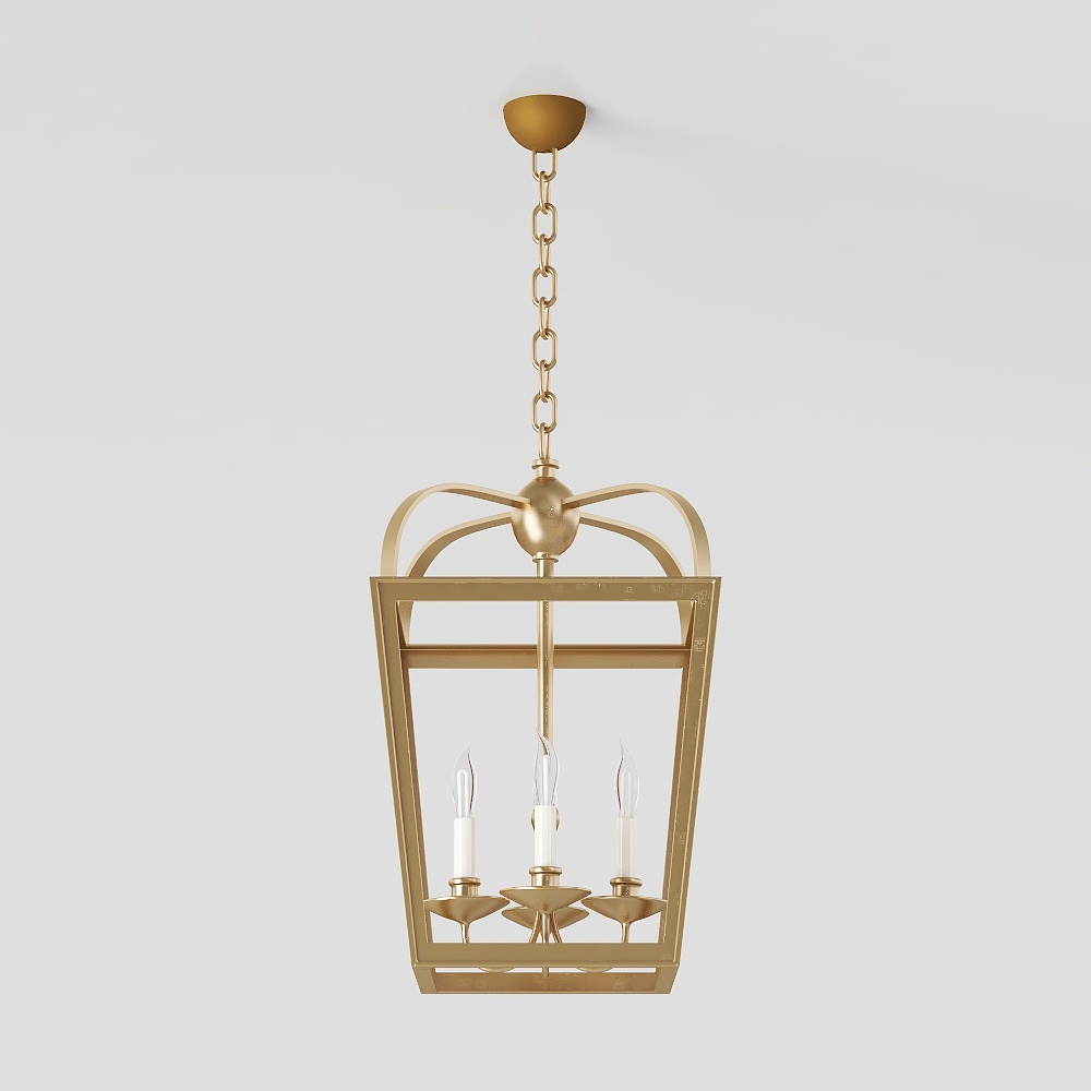 Elegant Geometric Pendant Light 3D Model – Golden Metal Finish
